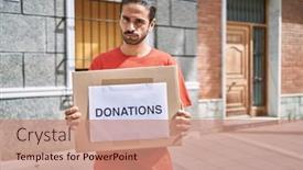  Presentation with hispanic - Presentation theme featuring young-hispanic-man-holding-donations background and a coral colored foreground