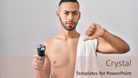  Presentation with razor - PPT theme having young-hispanic-man-holding-electric background and a coral colored foreground