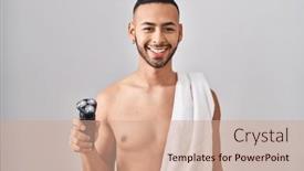  Presentation with razor - Presentation enhanced with young-hispanic-man-holding-electric background and a coral colored foreground