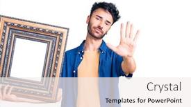  Presentation with defense - Amazing presentation having young-hispanic-man-holding-empty backdrop and a sky blue colored foreground