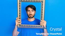  Presentation with empty - Theme having young-hispanic-man-holding-empty background and a  colored foreground