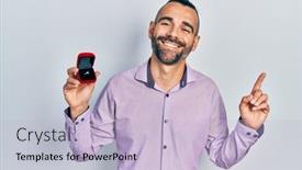  Presentation with engagement - PPT theme featuring young-hispanic-man-holding-engagement background and a light blue colored foreground