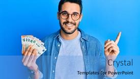  Presentation with euro - Presentation design featuring young-hispanic-man-holding-euro and a light blue colored foreground