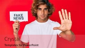  Presentation with fake news - Presentation design with young-hispanic-man-holding-fake background and a red colored foreground