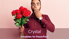  Presentation with hand holding flowers - Audience pleasing PPT theme consisting of young-hispanic-man-holding-flowers backdrop and a violet colored foreground