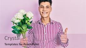  Presentation with flowers - Presentation theme enhanced with young-hispanic-man-holding-flowers background and a  colored foreground