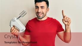  Presentation with mixer machine - Cool new slide deck with young-hispanic-man-holding-food backdrop and a crimson colored foreground
