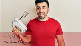  Presentation with mixer machine - Audience pleasing theme consisting of young-hispanic-man-holding-food backdrop and a crimson colored foreground