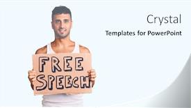 Presentation with free speech - Colorful PPT theme enhanced with young-hispanic-man-holding-free backdrop and a cool aqua colored foreground