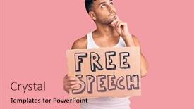  Presentation with free speech - Slide set with young-hispanic-man-holding-free background and a coral colored foreground