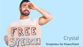  Presentation with free speech - PPT theme consisting of young-hispanic-man-holding-free background and a cool aqua colored foreground
