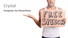  Presentation with free speech - PPT theme having young-hispanic-man-holding-free background and a white colored foreground