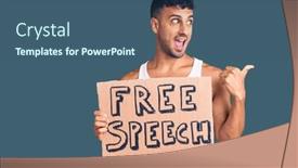  Presentation with free speech - Presentation consisting of young-hispanic-man-holding-free background and a ocean colored foreground