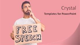  Presentation with free speech - Slide set consisting of young-hispanic-man-holding-free background and a coral colored foreground