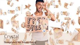  Presentation with free speech - Colorful slide set enhanced with young-hispanic-man-holding-free backdrop and a lemonade colored foreground