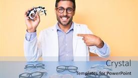  Presentation with optic - Amazing slide deck having young-hispanic-man-holding-glasses backdrop and a light blue colored foreground