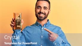  Presentation with gold - Presentation design consisting of young-hispanic-man-holding-gold background and a teal colored foreground