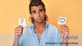  Presentation with heart - Theme featuring young-hispanic-man-holding-heart background and a light blue colored foreground