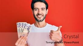  Presentation with japanese - Presentation design featuring young-hispanic-man-holding-japanese background and a coral colored foreground
