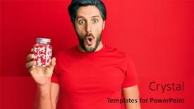  Presentation with elderly holding pills - Slide deck with young-hispanic-man-holding-jar background and a red colored foreground