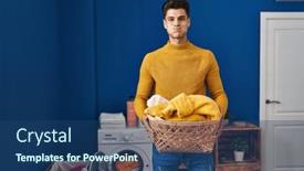  Presentation with puffing - Slide deck having young-hispanic-man-holding-laundry background and a ocean colored foreground