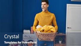  Presentation with china laundry - Slide set having young-hispanic-man-holding-laundry background and a  colored foreground