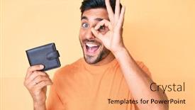  Presentation with leather - Amazing slides having young-hispanic-man-holding-leather backdrop and a coral colored foreground