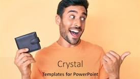  Presentation with happy young student girl holding - Theme with young-hispanic-man-holding-leather background and a coral colored foreground