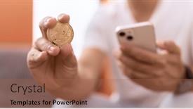  Presentation with litecoin - Slides with young-hispanic-man-holding-litecoin background and a coral colored foreground