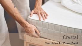  Presentation with mattress - Presentation having young-hispanic-man-holding-mattress background and a coral colored foreground