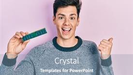  Presentation with memory ram - PPT theme having young-hispanic-man-holding-memory background and a seafoam green colored foreground