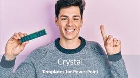  Presentation with memory ram - Beautiful PPT theme featuring young-hispanic-man-holding-memory backdrop and a seafoam green colored foreground
