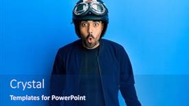  Presentation with motorcycle - Presentation design with young-hispanic-man-holding-motorcycle background and a ocean colored foreground