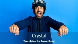  Presentation with motorcycle - Cool new slide set with young-hispanic-man-holding-motorcycle backdrop and a ocean colored foreground