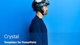  Presentation with motorcycle - Colorful presentation enhanced with young-hispanic-man-holding-motorcycle backdrop and a ocean colored foreground