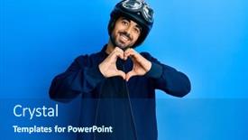  Presentation with heart love - Amazing slide deck having young-hispanic-man-holding-motorcycle backdrop and a ocean colored foreground