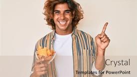  Presentation with nachos - Amazing presentation design having young-hispanic-man-holding-nachos backdrop and a coral colored foreground