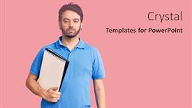  Presentation with attitude - PPT theme enhanced with young-hispanic-man-holding-notebook background and a coral colored foreground