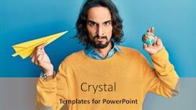  Presentation with problem world - Audience pleasing PPT theme consisting of young-hispanic-man-holding-paper backdrop and a  colored foreground