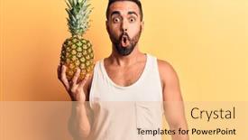  Presentation with pineapple - Audience pleasing slide deck consisting of young-hispanic-man-holding-pineapple backdrop and a lemonade colored foreground