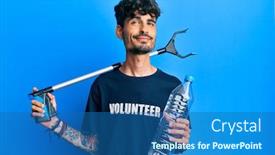  Presentation with recycle plastic - Amazing theme having young-hispanic-man-holding-plastic backdrop and a ocean colored foreground