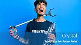  Presentation with recycle plastic - Beautiful slide deck featuring young-hispanic-man-holding-plastic backdrop and a ocean colored foreground