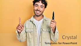  Presentation with number - Theme having young-hispanic-man-holding-pocket background and a  colored foreground