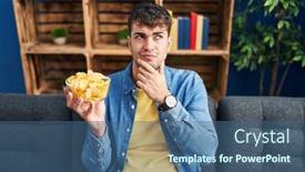  Presentation with potato - PPT theme having young-hispanic-man-holding-potato background and a ocean colored foreground