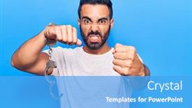 Presentation with hand handcuffs - Cool new presentation with young-hispanic-man-holding-prisoner backdrop and a light blue colored foreground