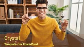  Presentation with sand clock - Slide deck with young-hispanic-man-holding-sand background and a tawny brown colored foreground