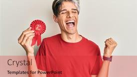 Presentation with victory - PPT theme enhanced with young-hispanic-man-holding-second background and a red colored foreground