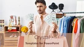  Presentation with retail - Slides enhanced with young-hispanic-man-holding-shopping background and a coral colored foreground