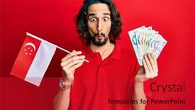  Presentation with singapore - PPT theme having young-hispanic-man-holding-singapore background and a crimson colored foreground