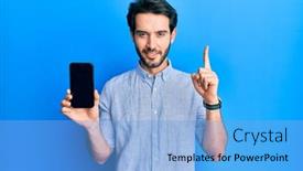  Presentation with smartphone - Beautiful slides featuring young-hispanic-man-holding-smartphone backdrop and a light blue colored foreground